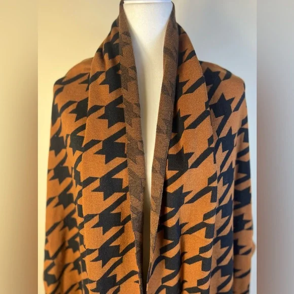 Soia & Kyo Miku Brown and Black Houndstooth Women's Scarf Wrap Coat, O/S, NWT